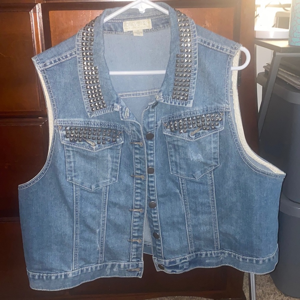 Denim metal studded vest